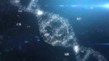 Bilimsel veriler işleniyor, DNA dizisi ve animasyondaki veri noktaları. Biyoteknoloji, genetik, araştırma, analiz, biyoenformatik, dijital