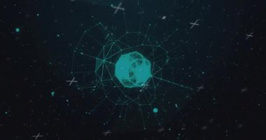 Siyah arka planda hareket eden noktalar üzerinde dünyanın animasyonu. Desen ve soyut arkaplan kavramı dijital olarak oluşturuldu.