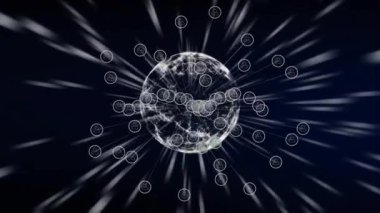 Karanlık arkaplan üzerinde radyal çizgilerle veri alışverişi yapan küresel ağ bağlantıları. Dijital, teknoloji, bağlantı, iletişim, siber uzay, değişim