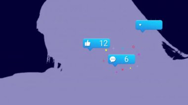 Kişinin silueti üzerine sosyal medya bilgilendirmeleri. communication, internet, technology, connectivity, smartphone, digital