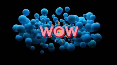 Vay canına. Siyah arka planda süzülen mavi küreler üzerinde metin animasyonu. 3D, soyut, dijital, geleceksel, tipografi, grafikler