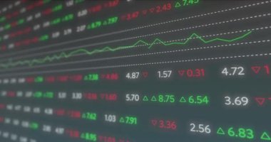 Siyah arkaplan üzerinden finansal veri işleme animasyonu. Dijital olarak oluşturulmuş küresel bağlantılar, hesaplama ve veri işleme kavramı.