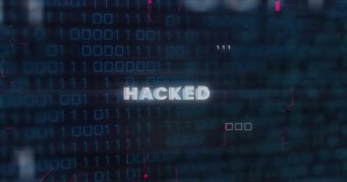 İkili kod ve dijital veri arkaplanı üzerinden hacklenmiş metin animasyonu. Siber güvenlik, hackleme, siber, teknoloji, bilgisayar, güvenlik