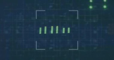 Işıklar üzerinde veri işleme ve tarama animasyonu. Teknoloji ve dijital arayüz kavramı dijital olarak oluşturuldu.