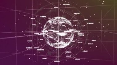 Küresel ağ bağlantıları ve teknoloji animasyonu başarıyı, takım çalışmasını, yeniliği vurguluyor. dijital, işbirliği, fütürist