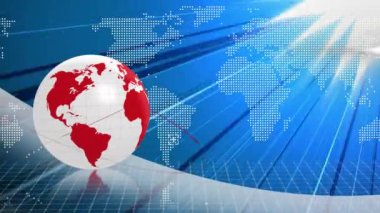 Mavi zemin üzerinde veri çizgileri olan dünya ve dünya haritası. Global, teknoloji, ağ, bağlantı, dünya, dijital