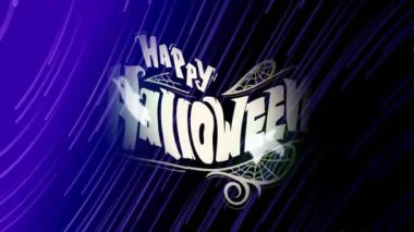 Mor ve siyah arkaplanlı örümcek ağlı Cadılar Bayramı animasyonunuz kutlu olsun. Kutlama, ürkütücü, tatil