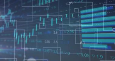 Finansal veriler ve borsa analizleri mavi arka planda. Maliye, veri analizi, yatırım, ekonomi, büyüme, istatistik