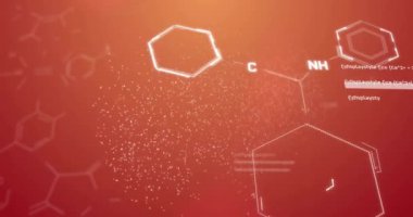 DNA ipliği üzerinde bilimsel veri işleme animasyonu. Küresel bilim, bağlantılar, hesaplama ve veri işleme kavramı dijital olarak oluşturulmuş video.