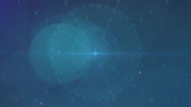 Bağlantılar ağının animasyonu ve mavi arkaplanda parlayan noktalar. Dijital olarak oluşturulmuş küresel bağlantılar, hesaplama ve veri işleme kavramı.