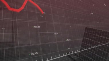 Şebeke arka planında dalgalanan kırmızı finans grafiği, borsa analiz animasyonu. finans, ticaret, ekonomik, veri, analitik, yatırım