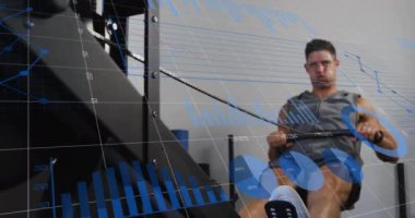 Fitness veri analizi, kürek çeken bir adamın animasyonu. teknoloji, egzersiz, egzersiz, ölçüm, spor salonu, sağlık