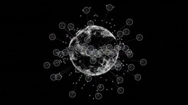 Siyah arka planda dijital dünya üzerinden küresel ağ bağlantıları. Teknoloji, bağlantı, iletişim, siber alan, internet