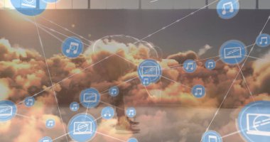 Bağlantı ve bulut ağının görüntüsü. Teknoloji konsepti dijital olarak oluşturulmuş görüntü.