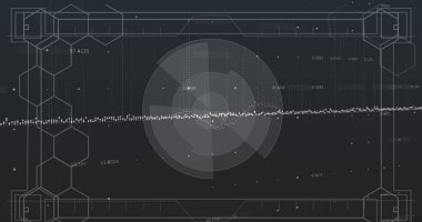 Siyah arkaplandaki veri işleme ve şekillerinin resmi. Dijital arayüz veri işleme kavramı dijital olarak oluşturulmuş.
