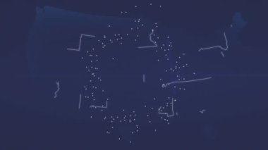 Mavi arka planda parlayan noktalar olan Birleşik Devletler haritası. ABD, teknoloji, veri, bağlantı, ağ, dijital