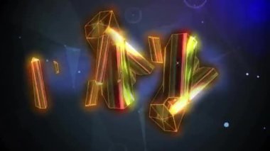 Parlayan geometrik şekiller, karanlık arka planda ışık efektleriyle animasyon oluşturur. Soyut, fütüristik, neon, dijital, canlı, renkli