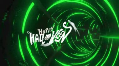 Yeşil tünel arka planında dönen Cadılar Bayramı mesajınız kutlu olsun. Şenlik, kutlama, ürkütücü, tatil, sonbahar, ürkütücü