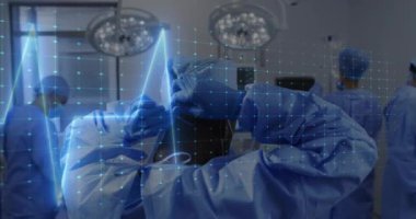 Sağlık uzmanları kalp atışı animasyonuyla ameliyat yapıyorlar. Hastane, sağlık hizmetleri, doktorlar, ameliyat, maskeler, kesinlik