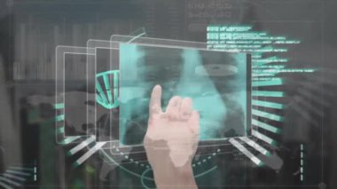 DNA ipliği ve veri haritası dünya haritası üzerinde animasyon çizelgesi oluşturur. Bilim, teknoloji, genetik, veri görselleştirme, küresel, araştırma