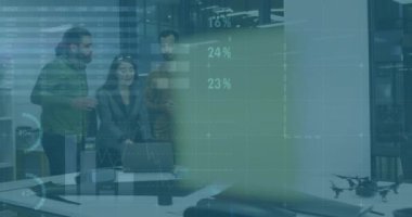 Proje, iş ekibi verileri grafikler ve dünya haritası animasyonlarıyla analiz ediyor. takım çalışması, veri analizi, sunum, işbirliği, strateji, planlama