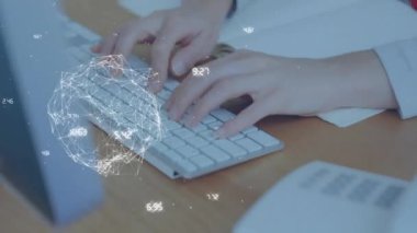 Telefon çevriliyor, ağ bağlantıları ve veri noktaları olan biri. Teknoloji, iletişim, ağ, dijital, bağlantı, akıllı telefon