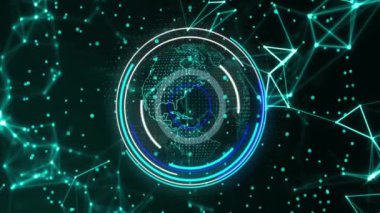 Veri işleme animasyonlu dijital küre ve geometrik şekiller. Teknoloji, fütürist, küresel, geometrik, yüksek teknoloji, yapay zeka