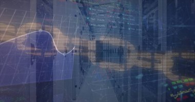 Bilgisayar sunucularında blok zinciri veri işleme resmi. Küresel finans, iş, bağlantılar, hesaplama ve veri işleme kavramı dijital olarak oluşturuldu.