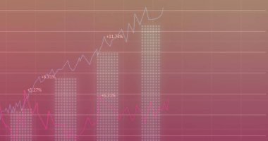 Pembe gradyan arkaplana karşı ızgara ağı üzerinden istatistiksel veri işleme resmi. İş veri teknolojisi kavramı