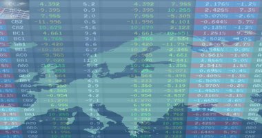 Dünya haritası üzerinde finansal veri işleme resmi. Küresel finans, iş, bağlantılar, hesaplama ve veri işleme kavramı dijital olarak oluşturuldu.