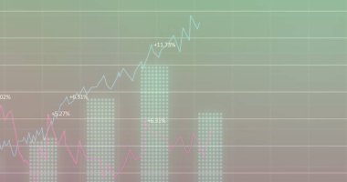 Yeşil ve pembe gradyan arkaplana karşı istatistiksel veri işleme resmi. İş veri teknolojisi kavramı