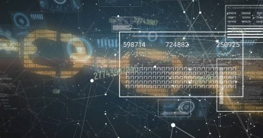 Çevrimiçi güvenlik zinciri üzerinden veri işleme resmi. Küresel iş, finans, bulut hesaplama ve veri işleme kavramı dijital olarak oluşturuldu.