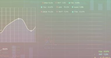 Yeşil ve pembe gradyan arka planda istatistiksel ve borsa işlemlerinin görüntüsü. İş veri teknolojisi kavramı