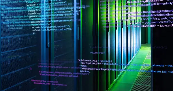 stock image Image of multicolored computer programming language over data server room. Digital composite, multiple exposure, coding, programming language, data center, networking, technology, network concept.