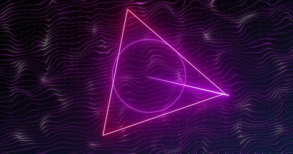 Image of purple shapes and lines on black background. Abstract background, pattern, colour and movement concept digitally generated image.