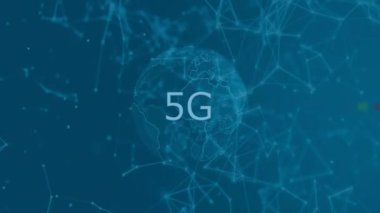 5G metin ve dünya üzerindeki bağlantı ağının animasyonu. Teknoloji, bilim ve dijital arayüz kavramı dijital olarak oluşturulmuş video.