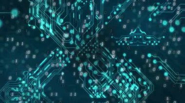 İkili kodlama üzerinden bağlantı ağının animasyonu. Teknoloji, iş ve dijital arayüz kavramı dijital olarak oluşturulmuş video.