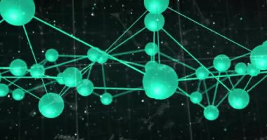 Veri işleme ağı üzerinden bağlantı ağının animasyonu ve siyah arkaplanda DNA ipliği. Küresel teknoloji, bağlantılar, hesaplama ve dijital arayüz kavramı dijital olarak oluşturulmuş video.