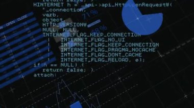 Veri işleme ve siyah arkaplan diyagramlarının animasyonu. Teknoloji, bilim ve dijital arayüz kavramı dijital olarak oluşturulmuş video.