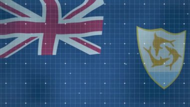 Anguilla bayrağı üzerinde hareket eden beneklerin animasyonu. Bayraklar, teknoloji ve dijital arayüz kavramı dijital olarak oluşturuldu.