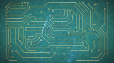 Yeşil arkaplandaki DNA ipliği üzerinde bilgisayar devre kartının animasyonu. Küresel teknoloji, bağlantılar, hesaplama ve dijital arayüz kavramı dijital olarak oluşturulmuş video.