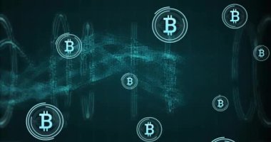 DNA ipliği üzerinde hareket eden bitcoin animasyonu. Teknoloji, bilim ve dijital arayüz kavramı dijital olarak oluşturulmuş video.
