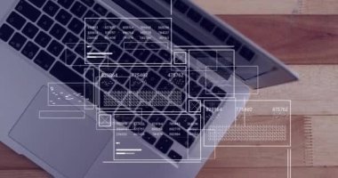 Bilgisayarda dijital veri işleme animasyonu. Küresel finans, iş, bağlantılar, hesaplama ve veri işleme kavramı dijital olarak oluşturulmuş video.