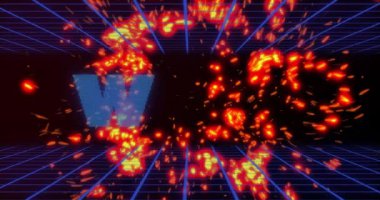 Vay be metninin mavi şekiller üzerindeki animasyonu. Teknoloji, sosyal medya ve dijital arayüz konsepti dijital olarak oluşturulmuş video.