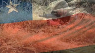 Çeşitli askerler üzerinde Şili bayrağının canlandırılması. Vatanseverlik, silahlı kuvvetler, savunma ve savaş konsepti dijital olarak oluşturulmuş video.