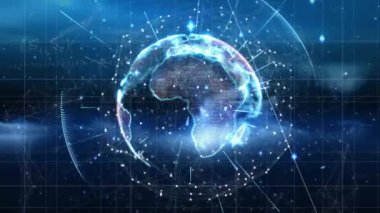 Matematiksel denklemler ve dünya üzerindeki bağlantı ağının animasyonu. Teknoloji, bilim ve dijital arayüz kavramı dijital olarak oluşturulmuş video.