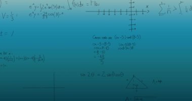 Yeşil arkaplan üzerinde matematiksel denklemlerin animasyonu. Teknoloji, iş ve dijital arayüz kavramı dijital olarak oluşturulmuş video.