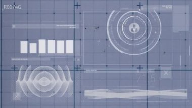 Beyaz arkaplanda veri işleme ve diyagramlarının animasyonu. Teknoloji, iş ve dijital arayüz kavramı dijital olarak oluşturulmuş video.