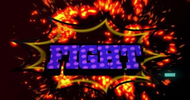 Kırmızı şekiller üzerinde dövüş metninin animasyonu. Teknoloji, sosyal medya ve dijital arayüz konsepti dijital olarak oluşturulmuş video.