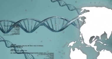 Gri arka planda DNA iplikçiklerinin ve kürenin animasyonu. Teknoloji, bilim ve dijital arayüz kavramı dijital olarak oluşturulmuş video.